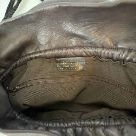 Yves Saint Laurent Vintage Brown Leather Studded Fringe Black Tie Handbag - Picture 14 of 15